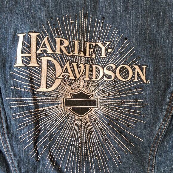 Harley-Davidson Denim Vest Rhinestone Embroidered Logo - Picture 10 of 12